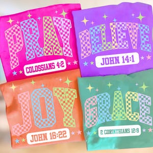 Neon Bible Bundle Png, Grace Joy Pray Believe Design, Checkered Jesus Png, Jesus Christian Sublimation, Bible Verse Design Download,