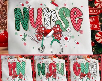 Preppy Christmas Nurse/Cna/Nicu/Rn Coquette Bow Bundle PNG, Nurse Christmas Png, Brushstroke PNg, Xmas Nurse png, Xmas Checkered