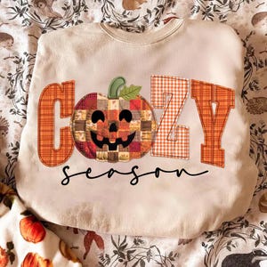 Cozy Season Embroidery png, Floral Pumpkin Patchwork png, Fall png, Fall Coquette png, Fall Girly png, Autumn png, Cozy Season
