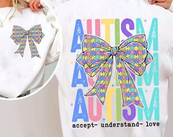 Retro Autism Awareness Coquette Bow Png, Autism Bow PNG, Autism Mama PNG, Special Education Png, Accept Understand Love Neurodiversity Png