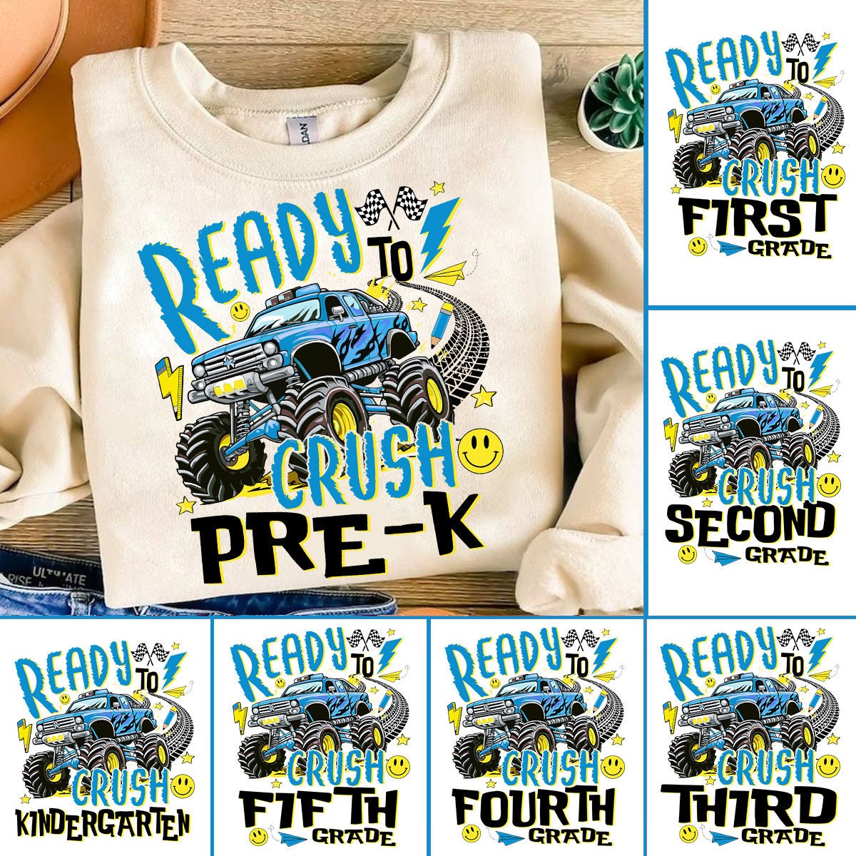 Back to School For Boys Bundle, Kindergarten Dude, First Day Of School, Truck For Boy Png,Ready To Crush First/ Second/ Third Grade