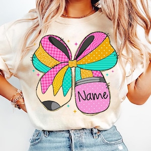 Teacher Coquette Bow Glitter Custom Name PNG, Preppy Back To School Teacher, Back To School Design, First Day School Png, Checkered, Leopard