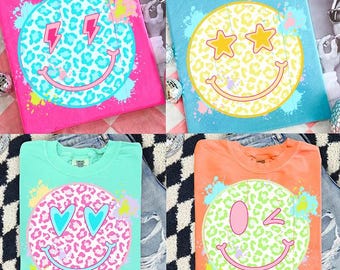 Neon Summer Smiley Face Leopard Bundle Png, Sunshine Png Beach Life Bundle PNG Summer PNG Neon Trendy Summer Design Distressed Beach PNG