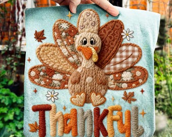 Thankful Turkey Floral Latch Hook Yarn Crochet PNG, Thanksgiving Gobble PNG, Fall PNG, Faux yarn Png, Trendy Png, Girly Fall Png, Autumn
