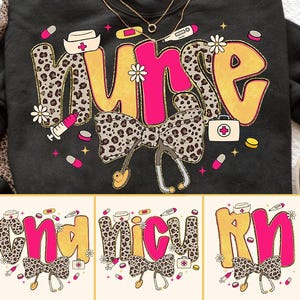 Preppy Leopard Nurse Coquette Bow Bundle, Nicu Cna RN Glitter Leopard Png, Preppy Nurse Stethoscope, Nurse Life, Hand Drawn,Colorful