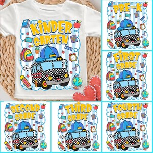 Preppy Back To School For Boys Bundle PNG, School Boy PNG, School Bus For Boy, Pre-K Kindergarten 1st/2nd 3rd Grade Checkered Png, First Day