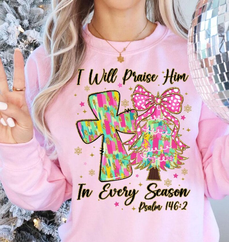 Glitter Coquette Pink Christmas Tree PNG, Jesus Christmas Png,i Will