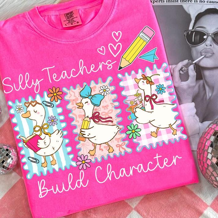 Coquette Back to School Silly Teacher Builds Character Goose PNG, Teacher First Day of School Png, Preppy Floral Pre-k 1st/2nd/3rd/4th Grade