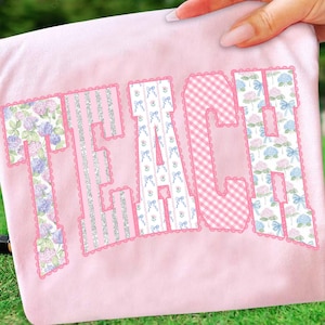 Retro Teach Coquette Pink Floral Glitter Png, Teacher Floral Vintage PNG, Retro Checkered Leopard, Floral Coquette Bow,Spring Season