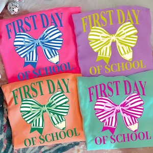 Back to School PNG Bundle, First Day of School Kid Design, Colorful First Day PNG, Pencil Coquette Bow Png, School Sublimation File