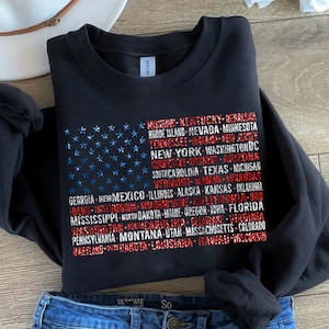 American Flag with States Png, Red White and Blue Png, 4th of July Png, USA Flag Png, Faux Sequins, Retro America Png, Patriotic Png
