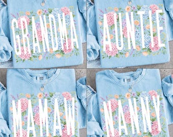 Retro Grandma Coquette Floral PNG Bundle, Vintage Trendy Boho Floral Auntie Mamaw Design, Gift for Mother's Day, Preppy Nanny Design