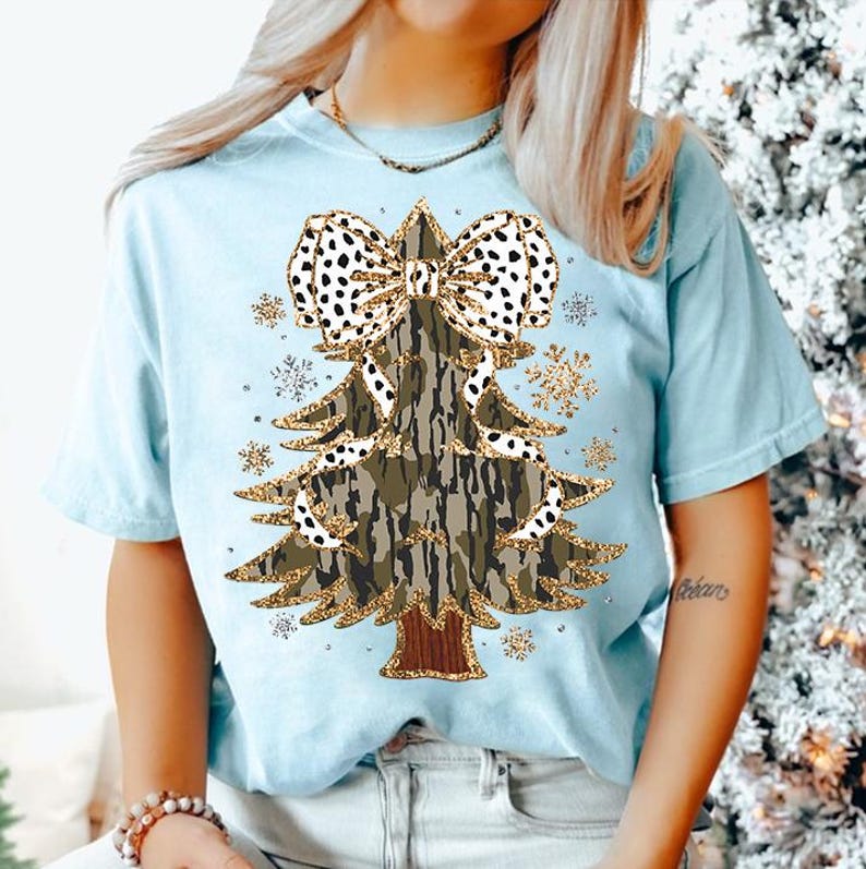 Colorful Coquette Glitter Christmas Tree Png, Girl Camo Christmas Tree