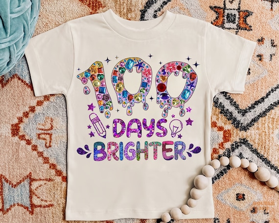 100 Days of School Girl Shirt PNG, Kids 100 Days Brighter Glitter Png, 100 Days of School Png, Kindergarten, Sparkle 100 days Glitter Png