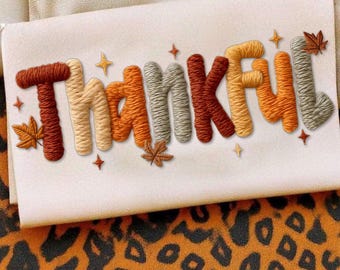 Preppy Thankful Latch Hook Yarn Crochet Png, Boho Fall Png, Give Thanks Png, Thankful PNG, Pumpkin Thanksgiving Png, Faux Yarn Png