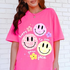Retro Happy To See Your Face Png, Neon Floral Teacher Png, Smile Face Png, Back To School Png, Trendy Teacher Smiley Png, Happy Face Png