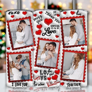 3D Love Valentines Day Inflated Tumbler Wrap, Photo Red Hearts Puffy Tumbler Sublimation, Couple Valentine, Add Your Own Photo Digital File