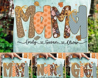 Preppy Floral Fall Mama Mimi Gigi Nana PNG, Fall Coquette PNG, Leopard Faux Glitter Png, Trendy Png, Girly Fall Png, Autumn, Thanksgiving