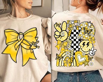 In September We Wear Gold Png, Childhood Cancer PNG, Cancer Coquette Bow Gold Png, Childhood Cancer Awareness Png, Gold Ribbon Png