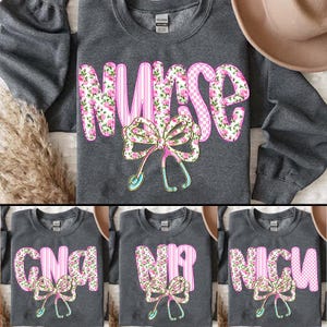 Adrette Krankenschwester Blau Blumen Bogen PNG Bundle, Boho CNA Nicu RN Sublimationsdesign, Girly Kokette Bogen Trendy Krankenschwester Life Shirt Clipart