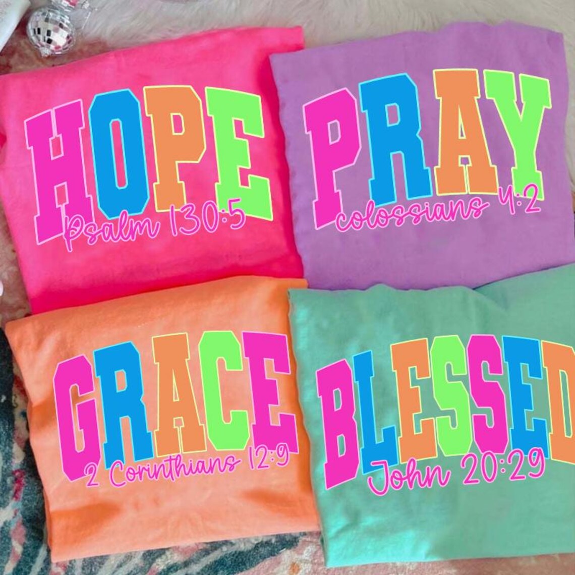 Neon Distressed Bible Bundle Png, Grace Joy Pray Believe Design ...