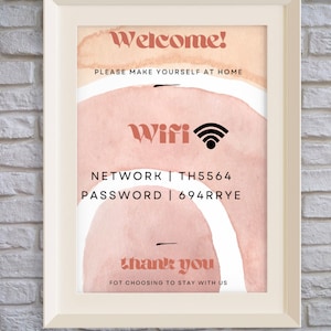 Boho Wifi Password Sign, Printable Wifi PDF, Wifi Template, Airbnb Wifi Sign, Editable Wifi Printable, Vacation House Wifi Sign, WIFI003