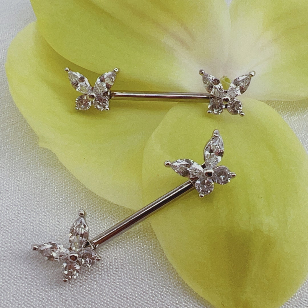 14G Diamond Butterfly Nipple Ring/nipple Jewelry/nipple Etsy UK