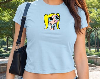 Bubbles Powerpuff Girls Baby T-Shirt, Y2K Cropped Cartoon T-Shirt