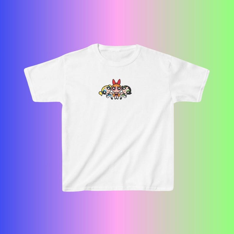 Camiseta de bebé de Las Chicas Superpoderosas Y2K, dibujo animado retro, camiseta gráfica para bebé, camiseta estilo años 90, camiseta de Las Chicas Superpoderosas, camiseta de dibujos animados vintage, camiseta corta imagen 4