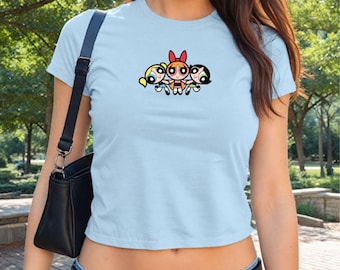 Y2K Powerpuff Mädchen Baby T-Shirt, Retro Cartoon, grafisches Baby T-Shirt, 90er Jahre Stil T-Shirt, Powerpuff Mädchen T-Shirt, Vintage Cartoon T-Shirt, kurzes T-Shirt