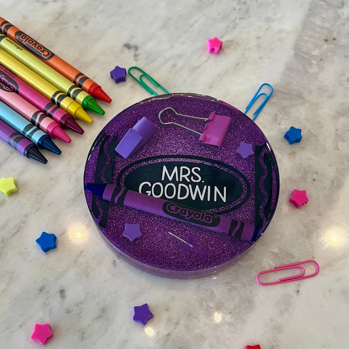 Personalized Teacher Coaster: Crayola Resin Paperweight, Admin Gift - Etsy