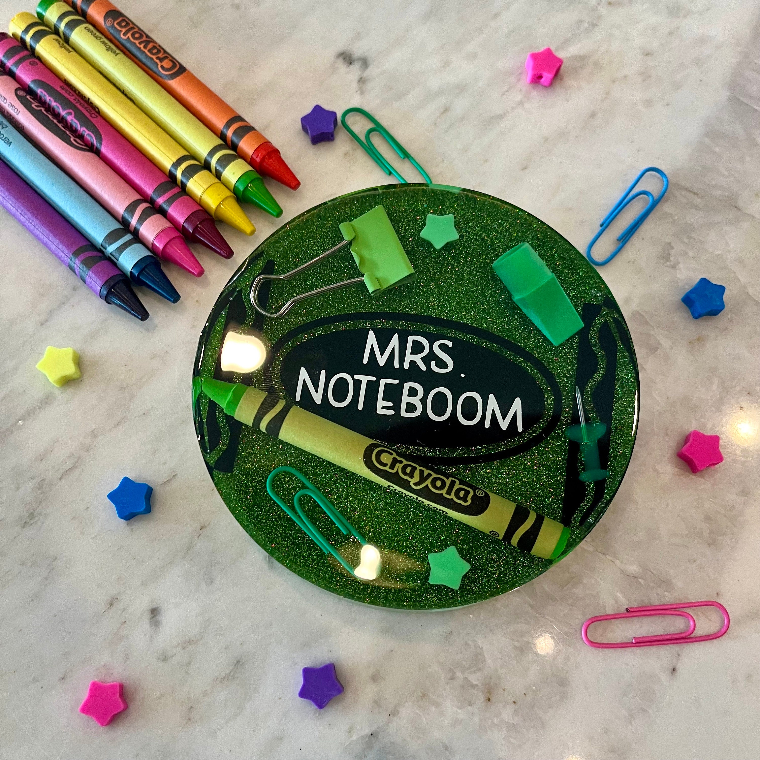Personalized Teacher Coaster: Crayola Resin Paperweight, Admin Gift - Etsy