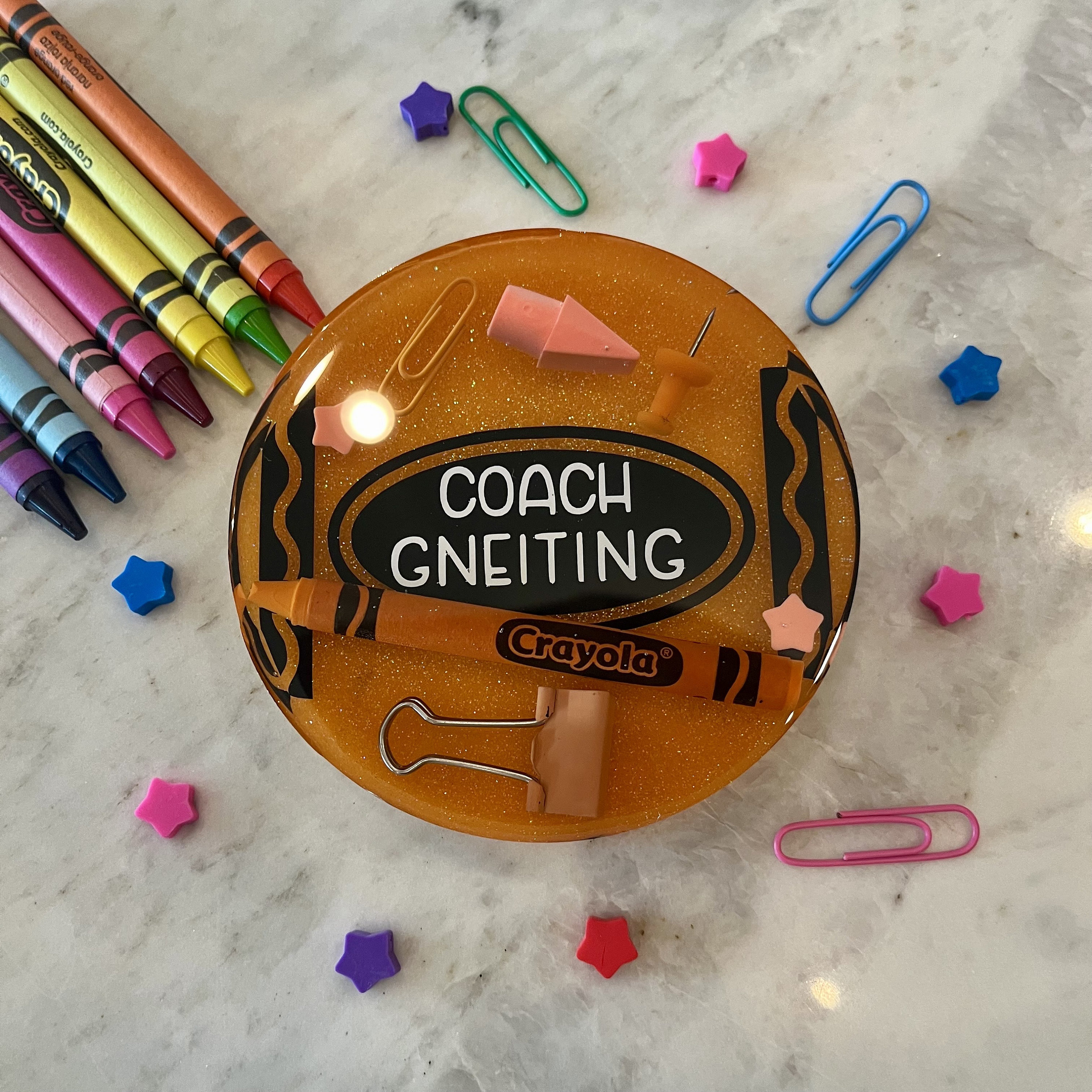 Personalized Teacher Coaster: Crayola Resin Paperweight, Admin Gift - Etsy