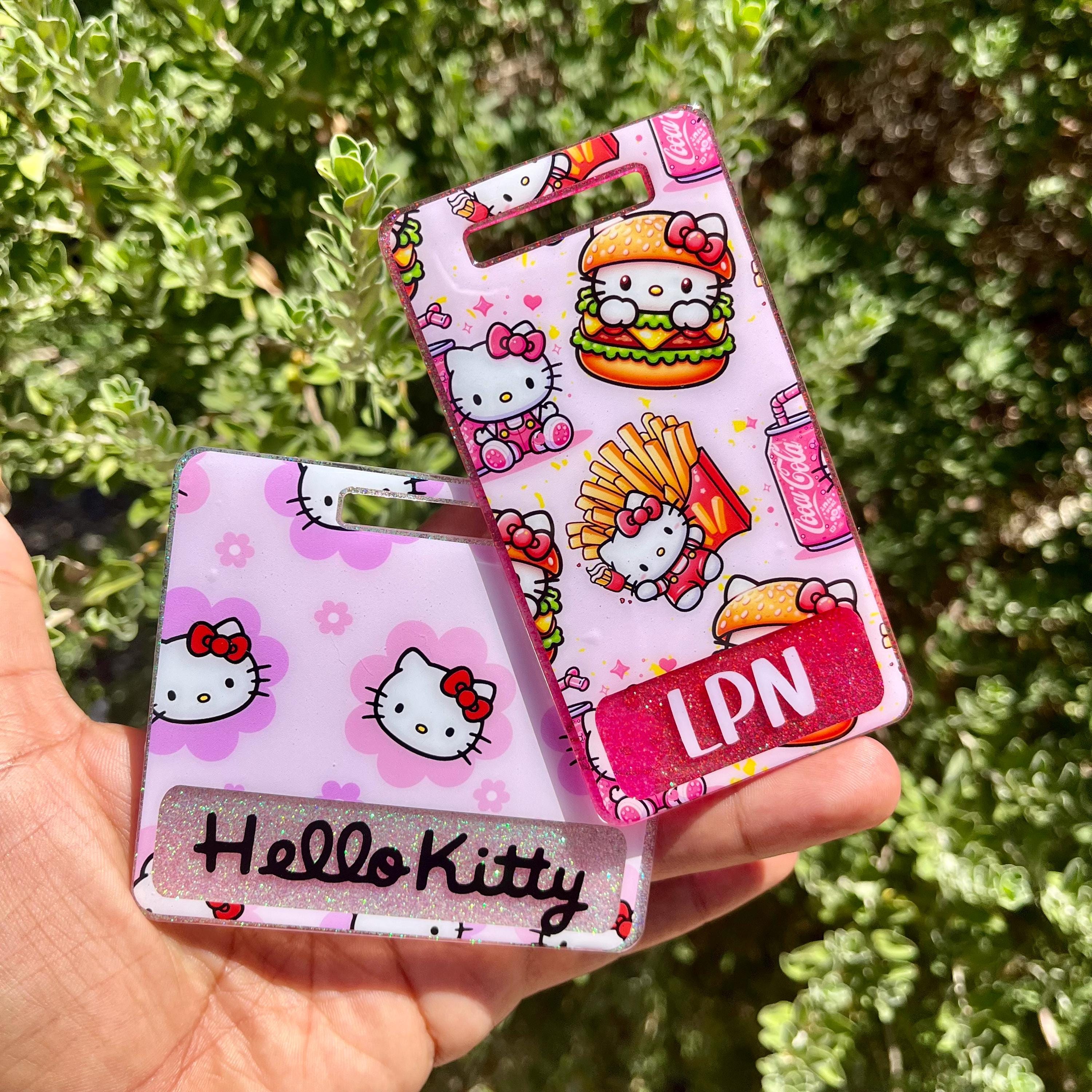 Hello Kitty Badge Buddy, Build Your Own, Personalized Keycard, Custom Resin Badge Buddy, Glitter Badge Buddy, Nurse Gift, Nurse ID Holder
