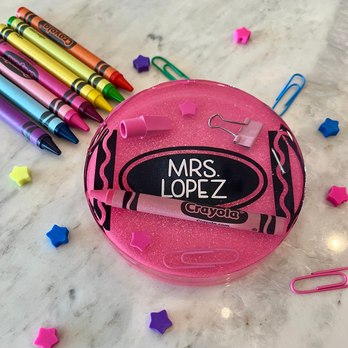Personalized Teacher Coaster: Crayola Resin Paperweight, Admin Gift - Etsy