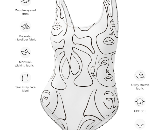 One Line Face One-Piece Swimsuit - Unique and Artistic Swimwear for a Standout Beach Look