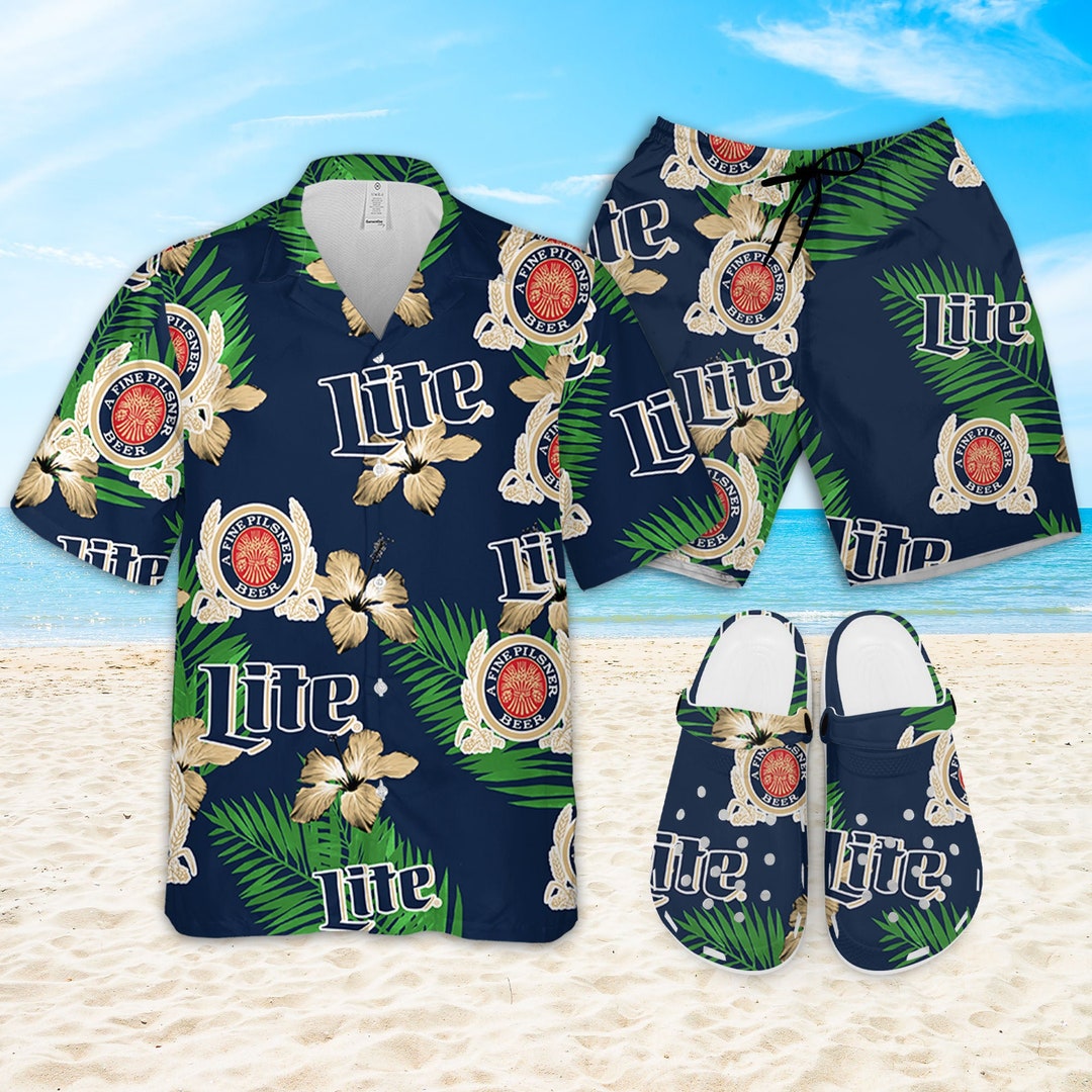 Miller Lite Hawaiian Hibiscus Flower Pattern Shirt Hawaii Etsy