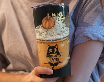 Personalized Teacher Tumbler: Pumpkin Latte Design, Stainless Steel 20oz