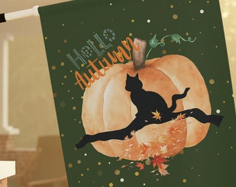 Pumpkin Moon Cat Fall Garden Flag: Autumn Outdoor Decor (12 X 18)