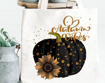 Autumn Vibes Cotton Canvas Tote Bag: Pumpkin & Sunflower