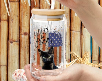 Wild & Free Cat Sipper Glass Tumbler: 16oz Iced Coffee Cup