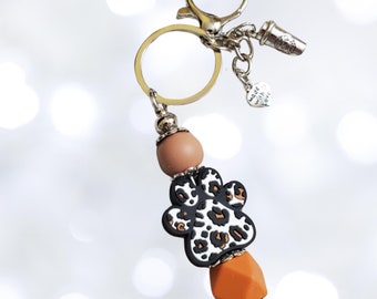 Paw Print Keychain: Silicone Beads, Coffee Charm, Pet Lover Gift