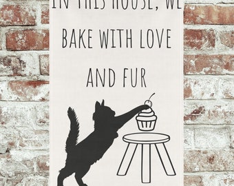 Bake With Love Cat Tea Towel, Housewarming Gift, Funny Towel,Hostess Gift,Cat Lover Gift,Kitchen Decor,Cat Mom Gift,Chef Gift,Fun,Dad Gift
