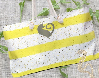 Yellow Striped Weekender Bag, Custom Tote Bag, Beach Bag, Bridesmaid Tote, Bridesmaid Bag, Bachelorette Gift Bag, Honeymoon Bag