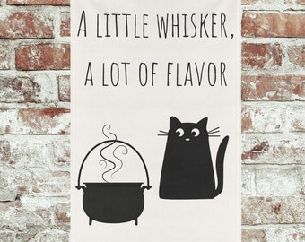 Funny Cat Tea Towel: "A Little Whisker" Cotton Kitchen Decor