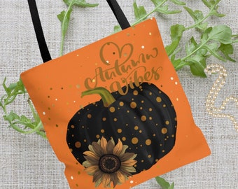 Autumn Vibes Tote Bag: Pumpkin & Sunflower Design