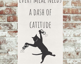 Catitude Cat Tea Towel: Funny Kitchen Decor, Cat Lover Gift