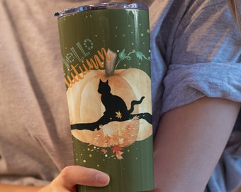 Pumpkin Moon Cat Tumbler 20oz, Teacher Tumbler, Teacher Appreciation, Teacher Gifts, Fall Tumbler, Coffee Lover, Cat Lover, Cat Humor, Cute