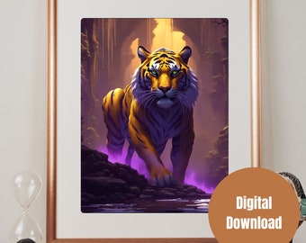 Indian Tiger Prowling Portrait | AI Generated | Wall Decor Artwork | Digital Printable Download