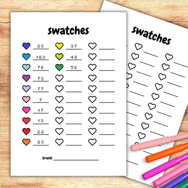 Love Heart Color Swatch Sheet - A4 - Imprimable - Téléchargement instantané - PDF - Produit numérique